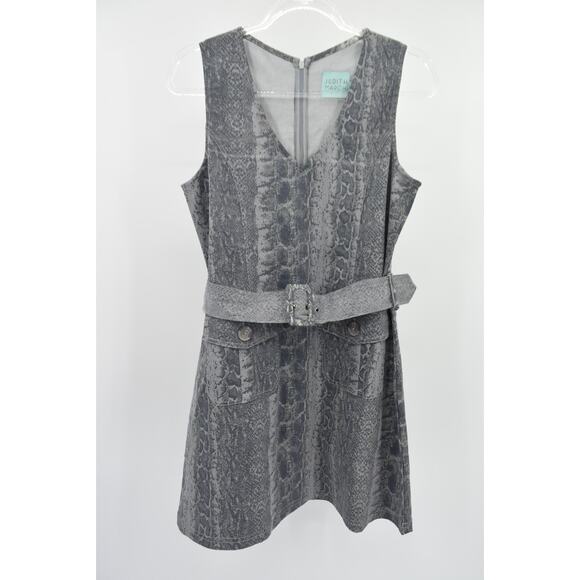 Judith March Gray Animal Print Sleeveless Belted Denim Sheath Dress Womens M - Picture 6 of 10